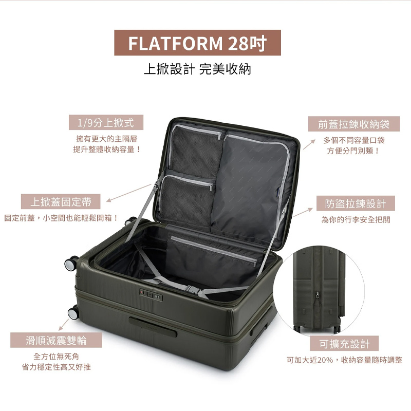 【FLATFORM UM0】28吋上掀式托運行李箱，可擴充輕量大容量抗震輪 Samsonite新秀麗 