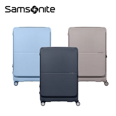 全球獨家新品★限時限量6折 Samsonite 新秀麗28吋 【FLATFORM UMO 手按煞車款】前開式/上掀式可擴充大容量輕量PC抗震輪行李箱