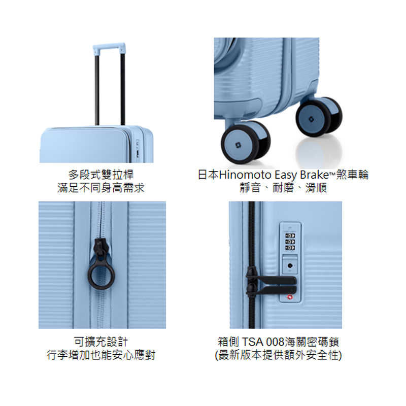 全球獨家新品★限時限量6折 Samsonite 新秀麗28吋 【FLATFORM UMO 手按煞車款】前開式/上掀式可擴充大容量輕量PC抗震輪行李箱